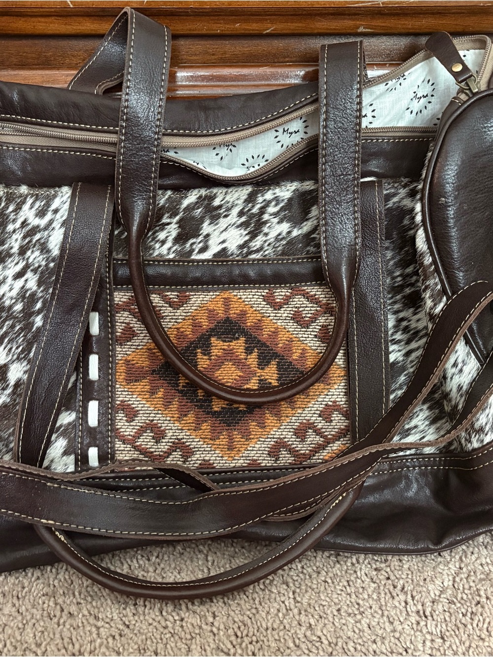 Myra Bag Beige Tote with Black Logo Print